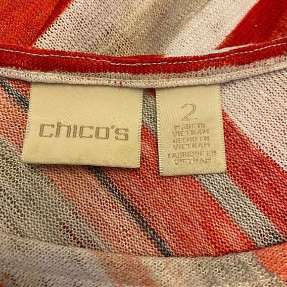 Chico’s MulticolorAsymmetrical Hem Short Sleeve Top Size Medium - Picture 10 of 13